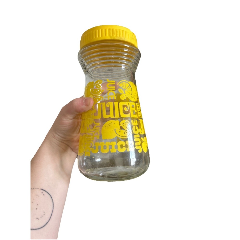 Vintage Glass Juice Container With Screw On Lid Yellow Lemonade